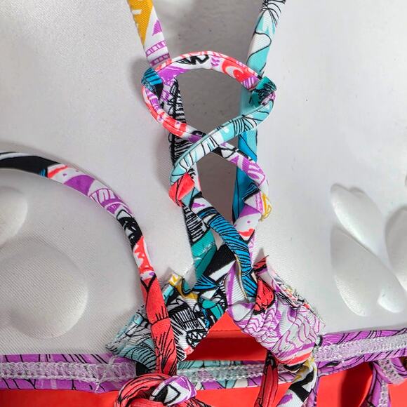 Body Glove Baby Love Bikini Top & Smoothies Basic Bottom Sz Large Orange Floral - Picture 10 of 16